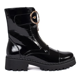 Goodin Bottines vernies noires avec fermeture éclair décorative le noir