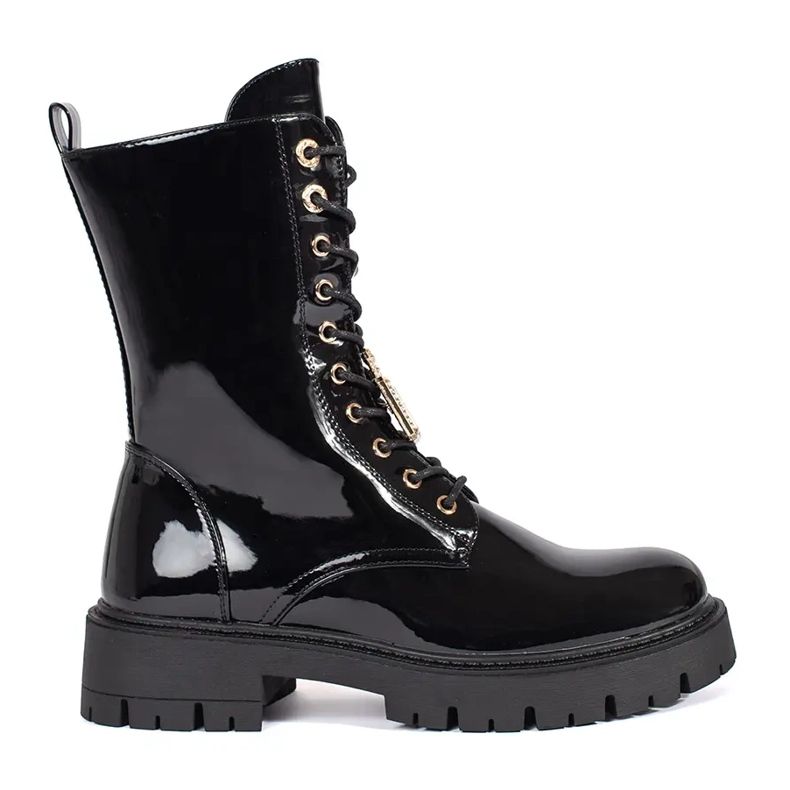 Seastar Bottines de travail à lacets noires vernies sur la plateforme avec épingles le noir