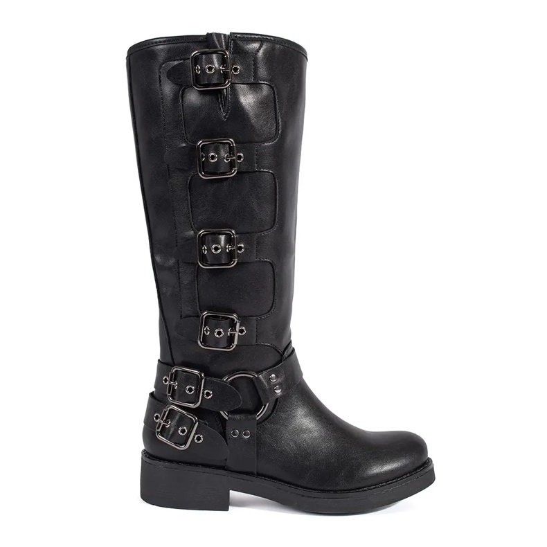 Bottines noires à talons bas avec boucles le noir