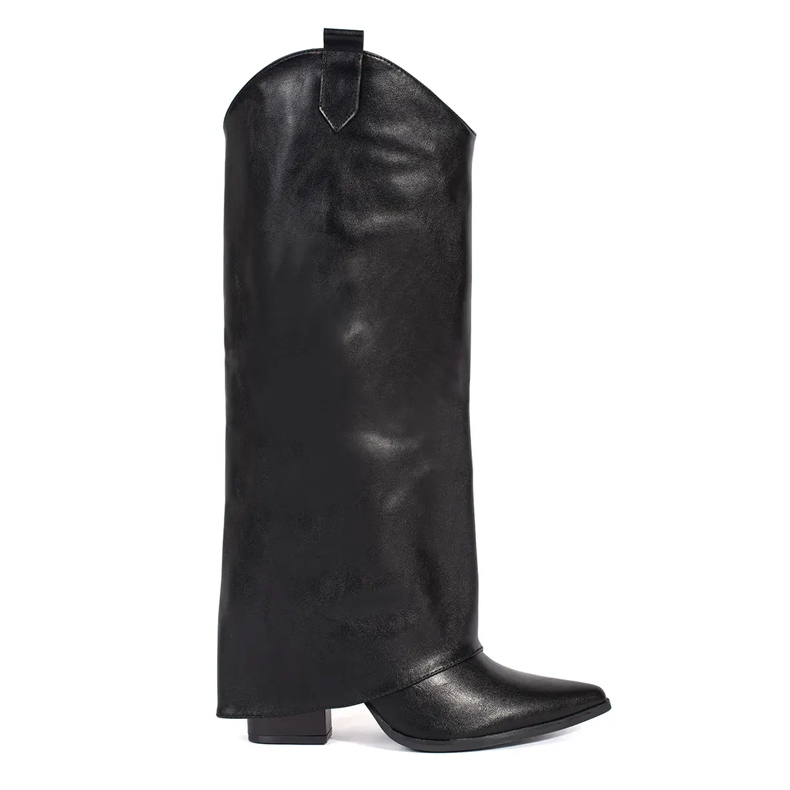 Bottes style cowboy noires pour femmes à talons hauts le noir