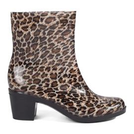 Bottes en caoutchouc pour femme à talon imprimé léopard brun
