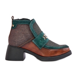 Bottes Femme En Cuir à Talons Gros Avec Décoration Maciejka 06747-29 Marron-Vert