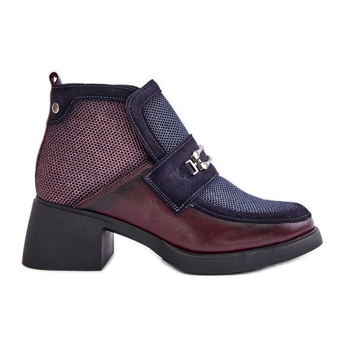 Bottes Femme En Cuir à Talons Massifs Avec Décoration Maciejka 06747-23 Bordeaux-Bleu Marine rouge