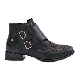Bottines Talon Bas En Cuir Avec Boucles Maciejka 06696-01 Noir le noir