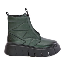Zazoo 60472 Bottines en cuir sur plateforme et compensée, vert foncé