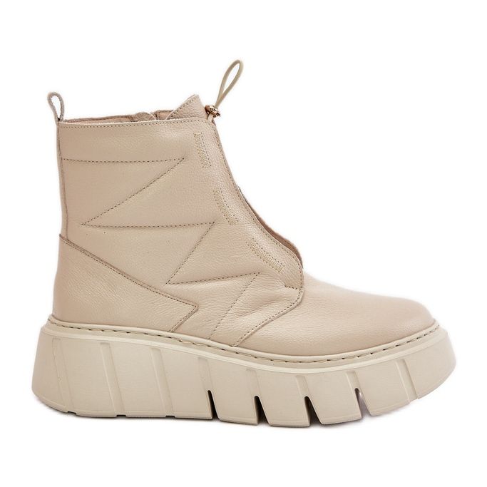 Zazoo 60472 Bottines en cuir sur plateforme et compensées, beige