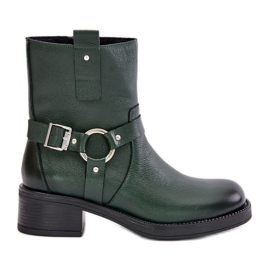 Zazoo 60480 Bottes isolées en cuir à talons bas, vert foncé