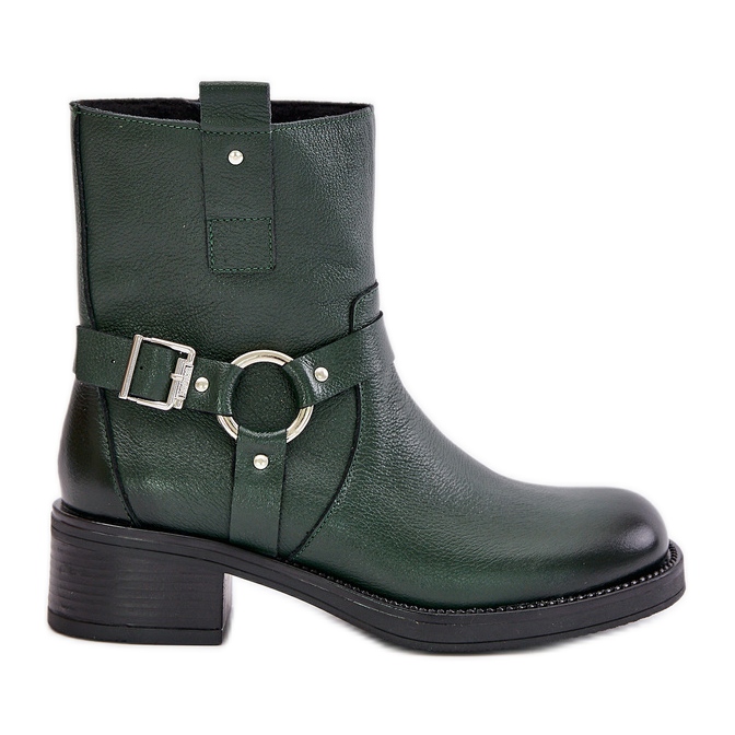 Zazoo 60480 Bottes isolées en cuir à talons bas, vert foncé
