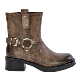 Zazoo 60480 Bottines à Talon Bas en Cuir Isolées Marron-Gris brun