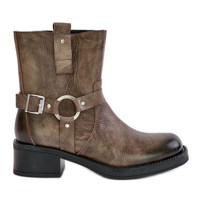 Zazoo 60480 Bottines à Talon Bas en Cuir Isolées Marron-Gris brun