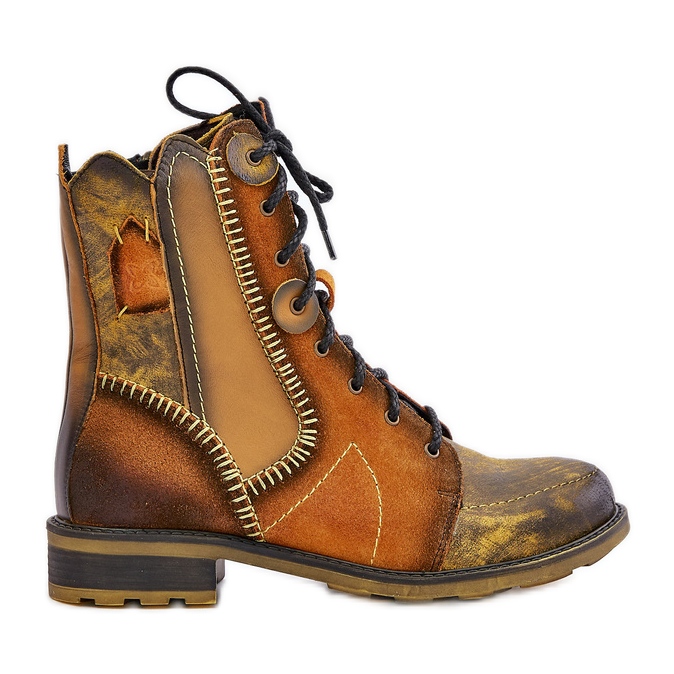 Bottines Plates En Cuir Femme Maciejka 06719-07 Jaune