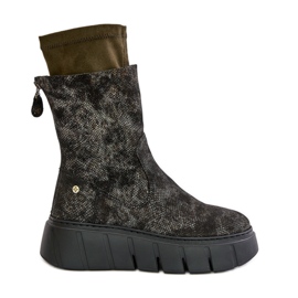 Bottes Femme En Cuir Sur Plateforme Massive Maciejka 06766-09 Kaki vert