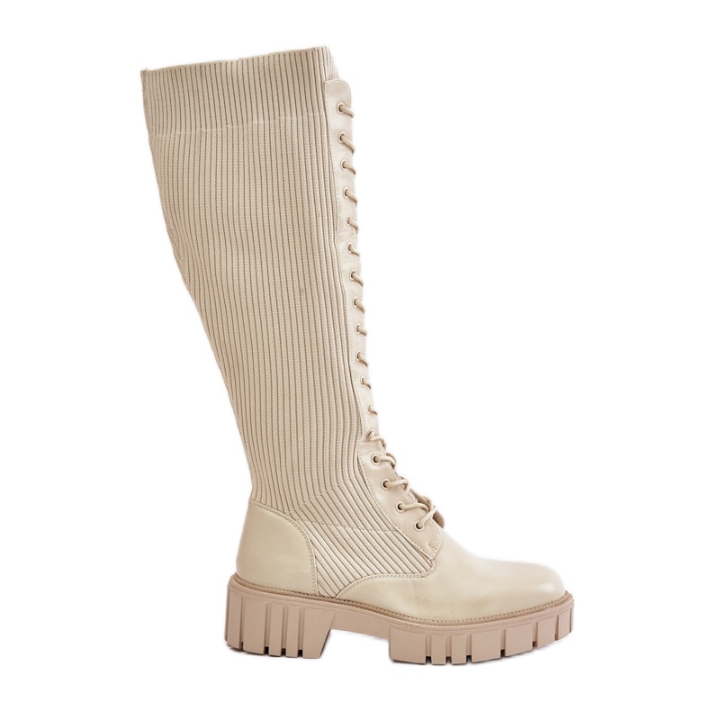 Bottines chaussettes à lacets et talons plats pour femme, beige Vamisha