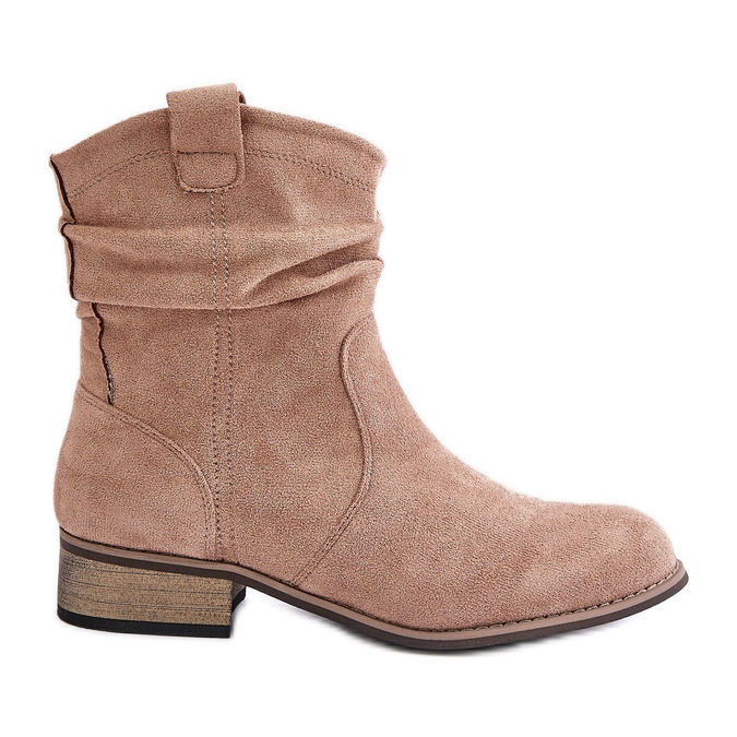 Bottines isolées à volants sur talon bas, Beige Elletinnia