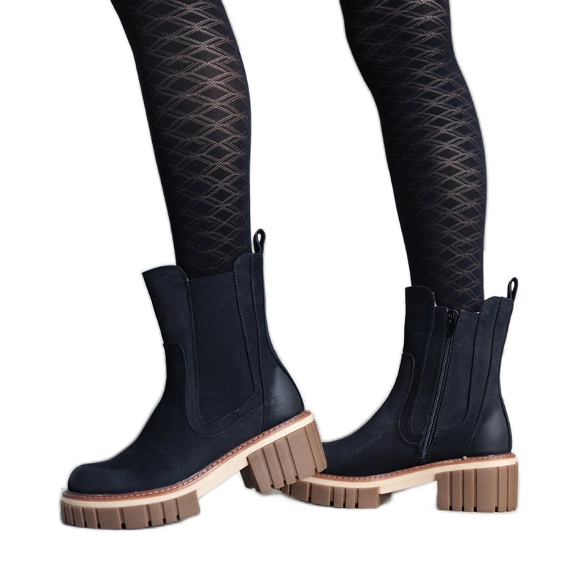 Bottes à plateforme massives noires avec abrasions de Sholla le noir