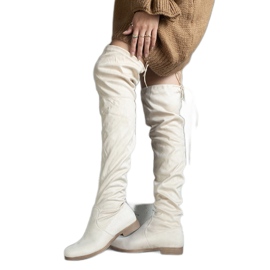 Bottes longues à plateforme beiges en éco-daim Hallora