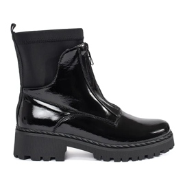 Goodin Bottines noires vernies pour femme avec fermeture éclair le noir