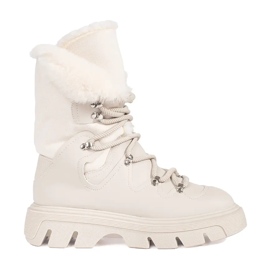 Seastar Bottines de neige femme à lacets beiges avec fourrure sur la plateforme