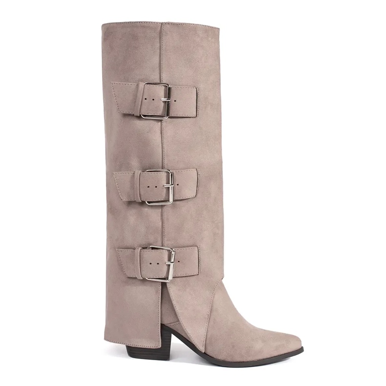 Seastar Bottines femme à talons en daim beige avec boucles