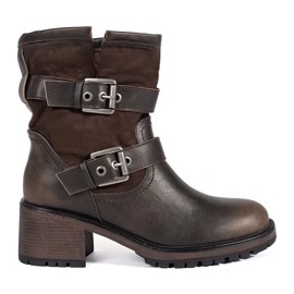 Bottines femme marron à talons et boucles brun