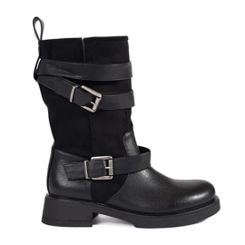 Bottines femme noires à talons bas et boucles le noir