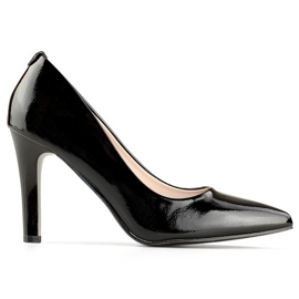 Escarpins pour femmes noirs vernis avec un talon confortable, chaussures pour femmes noires élégantes