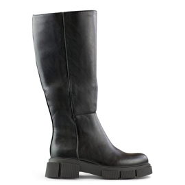 Bottes noires en éco-cuir, bottes hauteur genou à semelle épaisse le noir