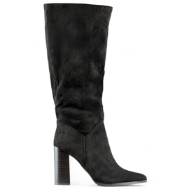 Bottes à talons hauts en daim pour femmes, bottes hautes à talon aiguille le noir