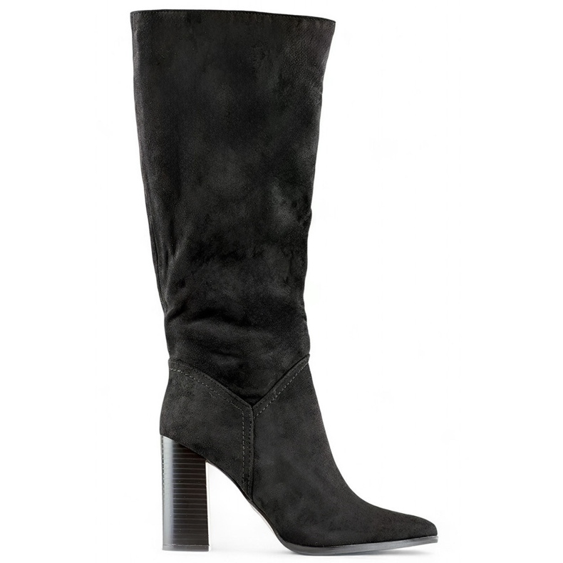 Bottes à talons hauts en daim pour femmes, bottes hautes à talon aiguille le noir
