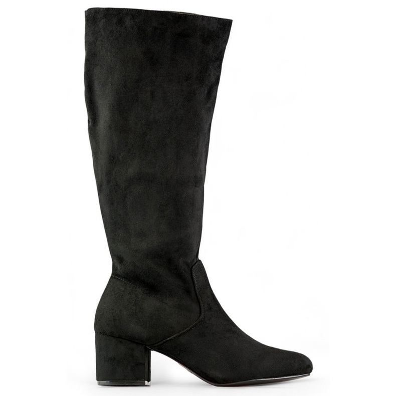 Bottes hauteur genou en daim noir, bottes à talons bas pour femme le noir Bottes hauteur genou en daim noir, bottes à talons bas pour femme le noir