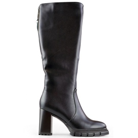 Bottes noires à talons hauts, bottes isolées pour femmes avec talon, éco-cuir le noir