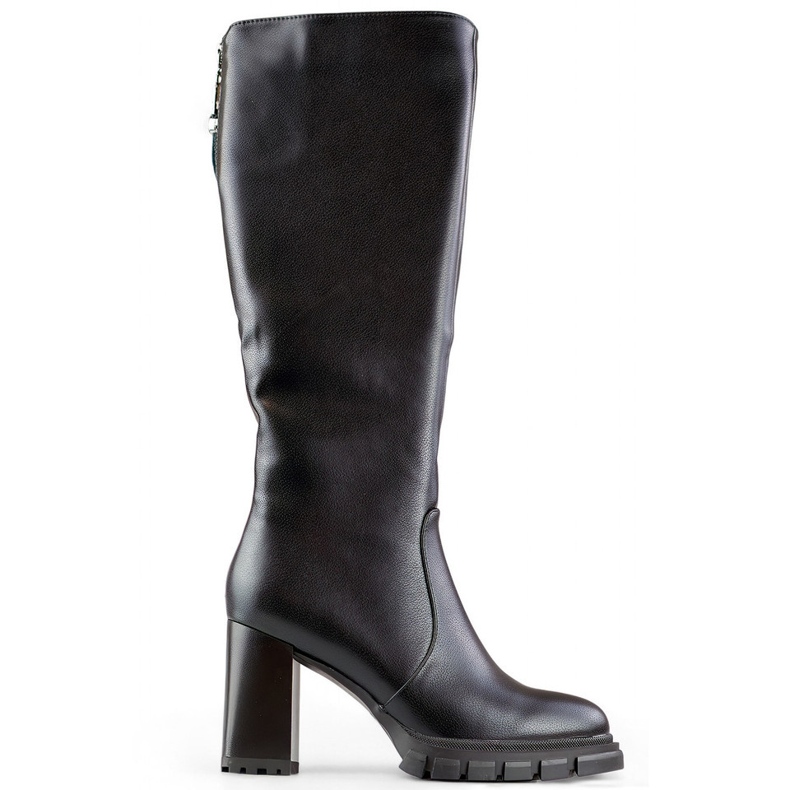 Bottes noires à talons hauts, bottes isolées pour femmes avec talon, éco-cuir le noir