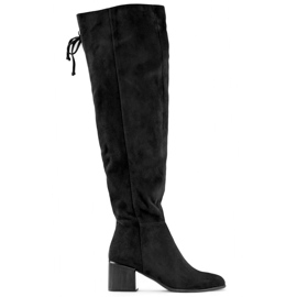 Bottes pour femmes au-dessus du genou, bottes longues à lacets avec talon bas noir