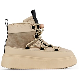 Bottes de neige beiges avec revers, bottes d'hiver isolées pour femmes avec semelle épaisse