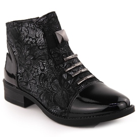 Bottines femme noires à motif fleur argenté Sabatina DM24-08