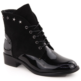 Bottines femme en cuir verni avec rivets, noir Sabatina DM24-25P