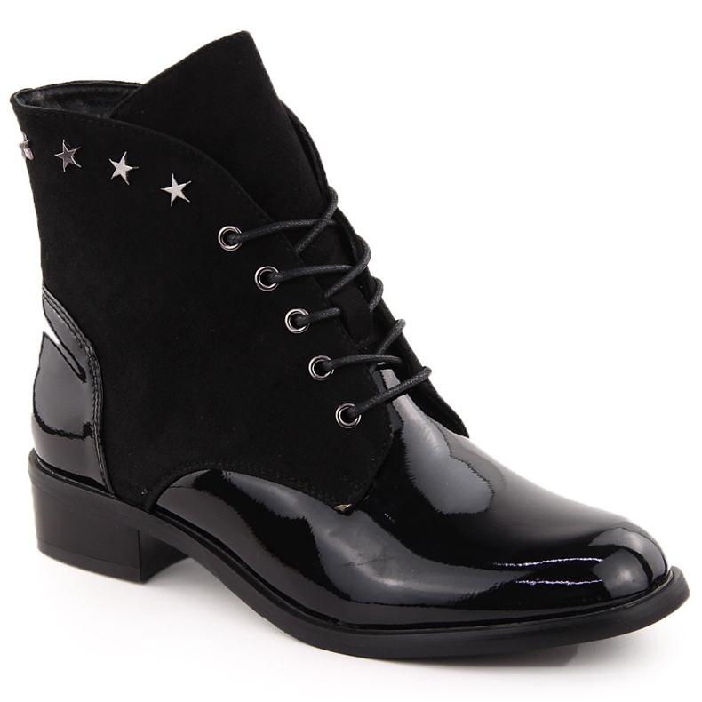 Bottines femme en cuir verni avec rivets, noir Sabatina DM24-25P le noir