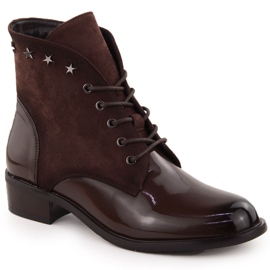 Bottines femme en cuir verni avec rivets marron Sabatina DM24-25P brun