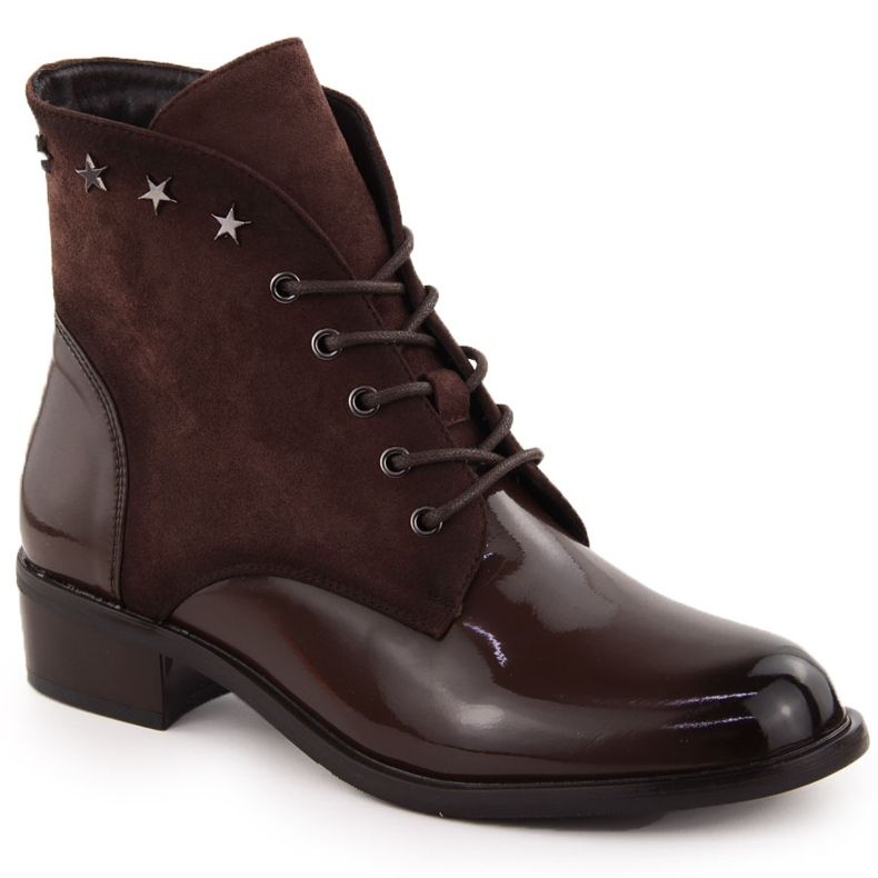 Bottines femme en cuir verni avec rivets marron Sabatina DM24-25P brun