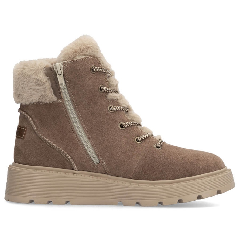 Bottes en cuir pour femmes avec fourrure sur la plateforme marron Rieker 70402-24 beige