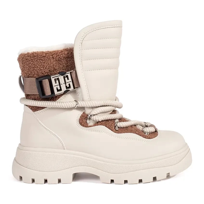 Seastar Bottes de neige femme beiges avec fourrure sur semelle épaisse