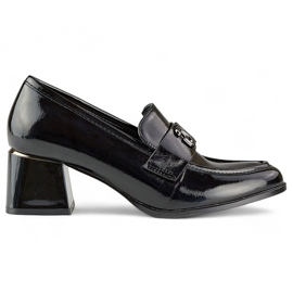 Chaussures à talons bas vernies noires, escarpins à talons hauts pour femmes le noir