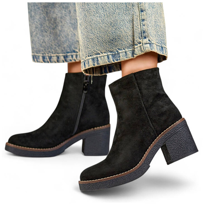 Bottes classiques à talons hauts en daim pour femmes, noir 9613B le noir