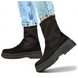 Bottines femme en daim à tige chaussette, noir HB-175B