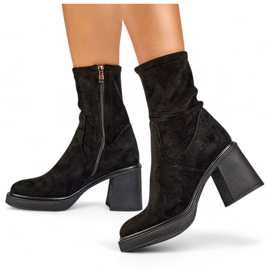 Bottines femme à tige en daim souple, noir GD-FL2202B