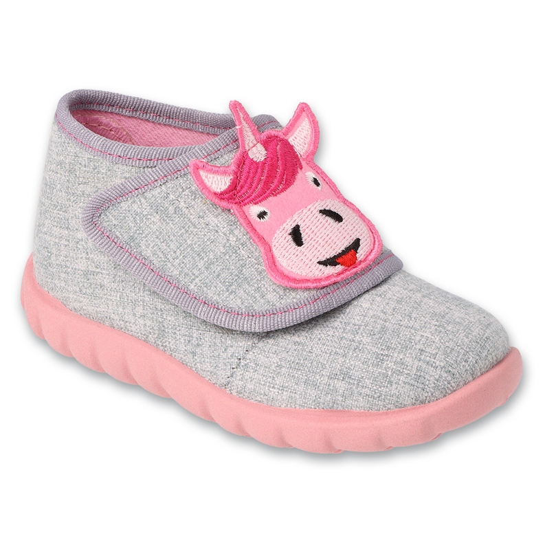 Chaussons enfants Befado avec velcro 454P03, gris avec application licorne Chaussons enfants Befado avec velcro 454P03, gris avec application licorne