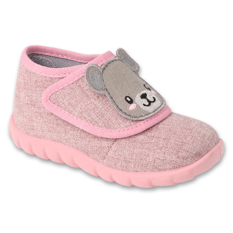 Chaussons enfants Befado avec Velcro 454P037 rose avec application ours en peluche