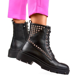 Bottines rock femme à rivets, noires CH2320B le noir