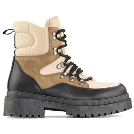 Bottines à lacets pour femme beiges et noires A-852KH