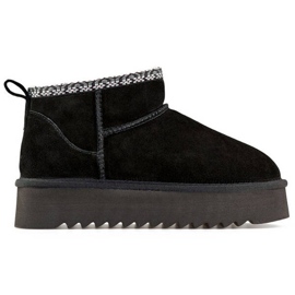 Bottines de neige en cuir et daim pour femme, noires YU9001B